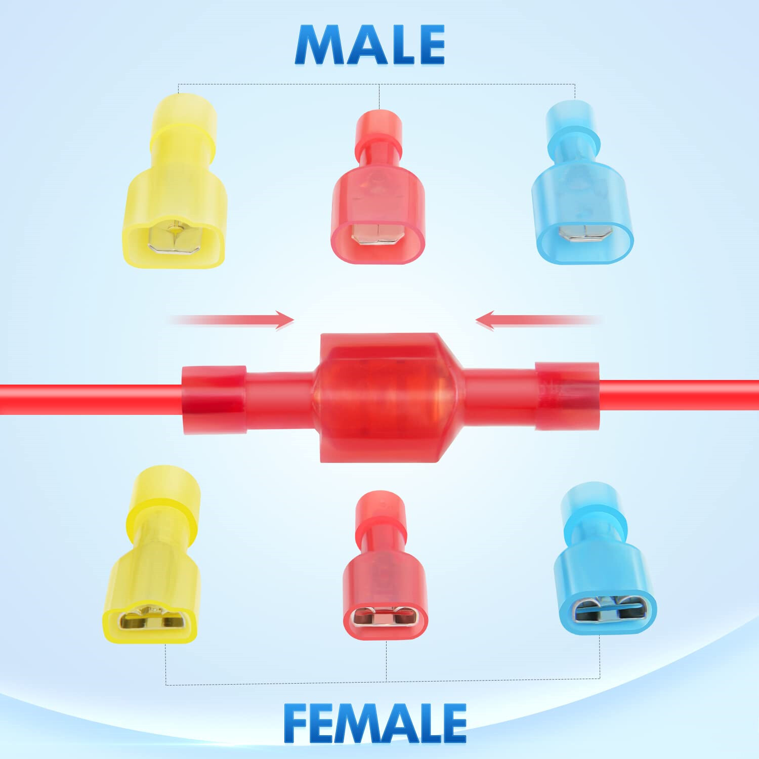 240X Insulated Spade Terminal Male Female Crimp Quick Disconnect Wire Connectors