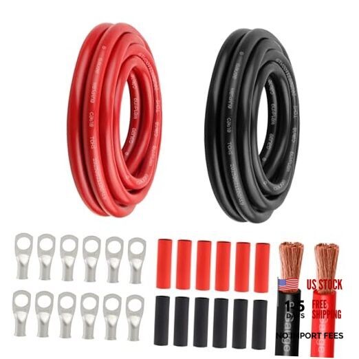 8 Awg Battery Power Cable -5FT Red + 5FT Black 8 Gauge 8AWG Red+black-5ft