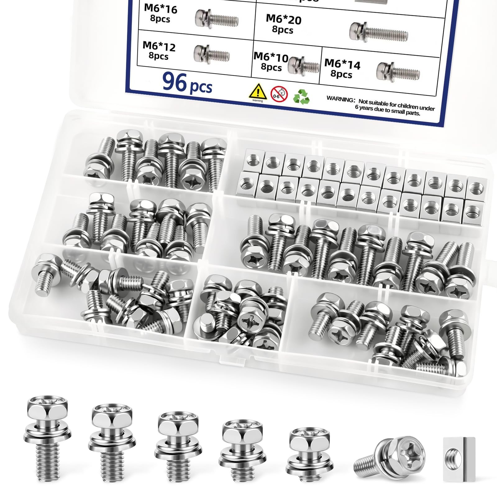 96 Pack Battery Terminal Bolts and Nuts Kit, 304 Stainless Steel