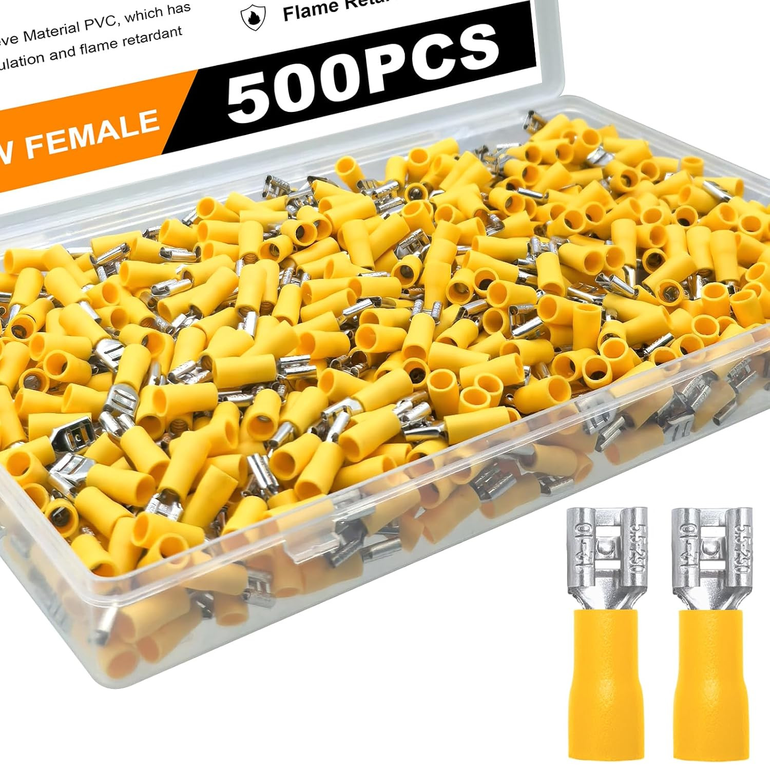 500Pcs Quick Disconnects Vinyl Insulated Female Spade Wire Connectors, 12-10AWG