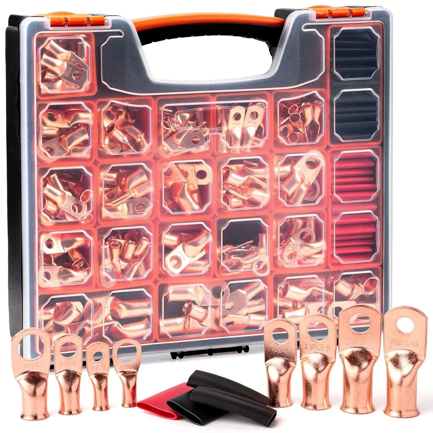 264 PCS Battery Cable Ends Kit,132 PCS AWG 8 6 4 2 1/0 2/0 Heavy Duty Copper …