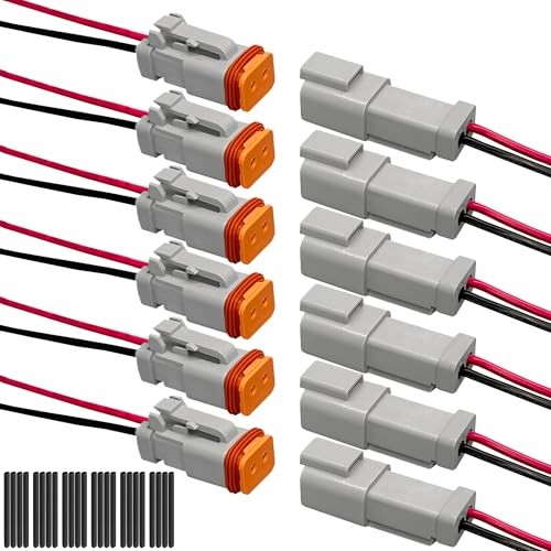 2 Pin Deutsch DT Waterproof Connector Kit, 16 AWG Automotive 2-pin/6Pack