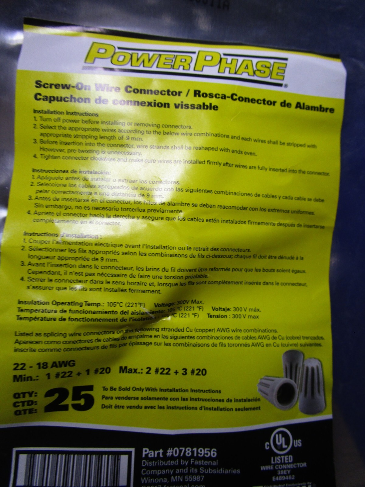 (25) 22-18 AWG Gray Power Phase® Twist-On Wire Connector