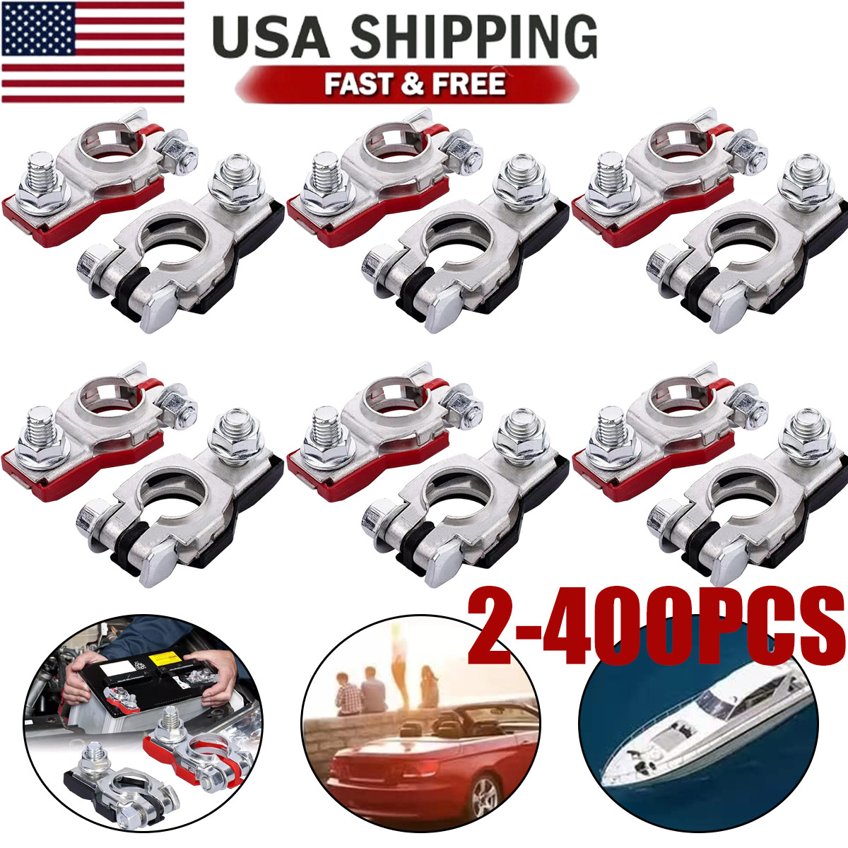 Universal Battery Terminal Connector Top Post Positive Negative Heavy Duty Lot