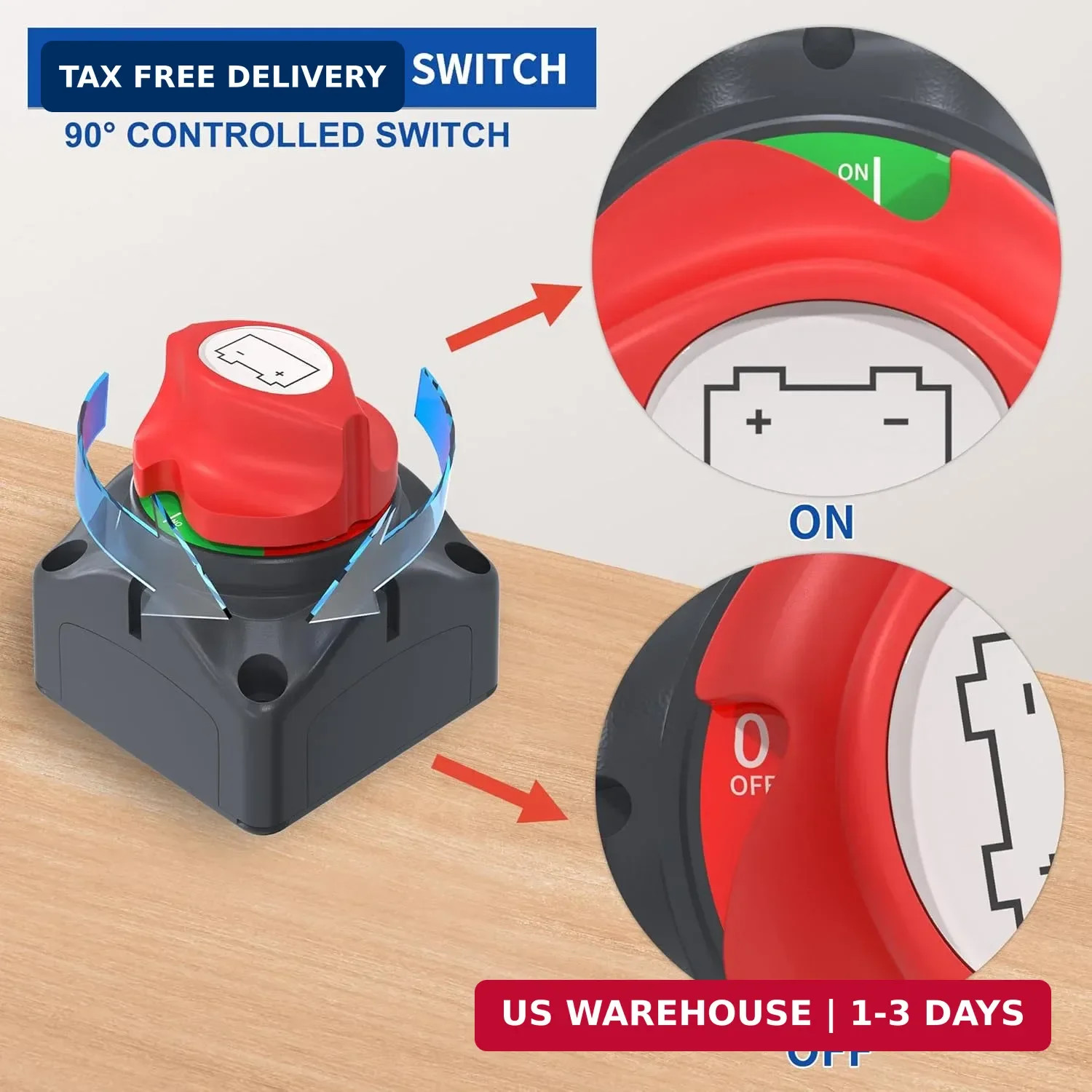 Joinfworld Battery Disconnect Switch 12V-48V Waterproof Marine Battery Cut Off S