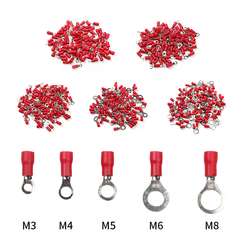 100PCS Insulated Ring Crimp Electrical Wire Connectors Spade Terminals 22-10AWG