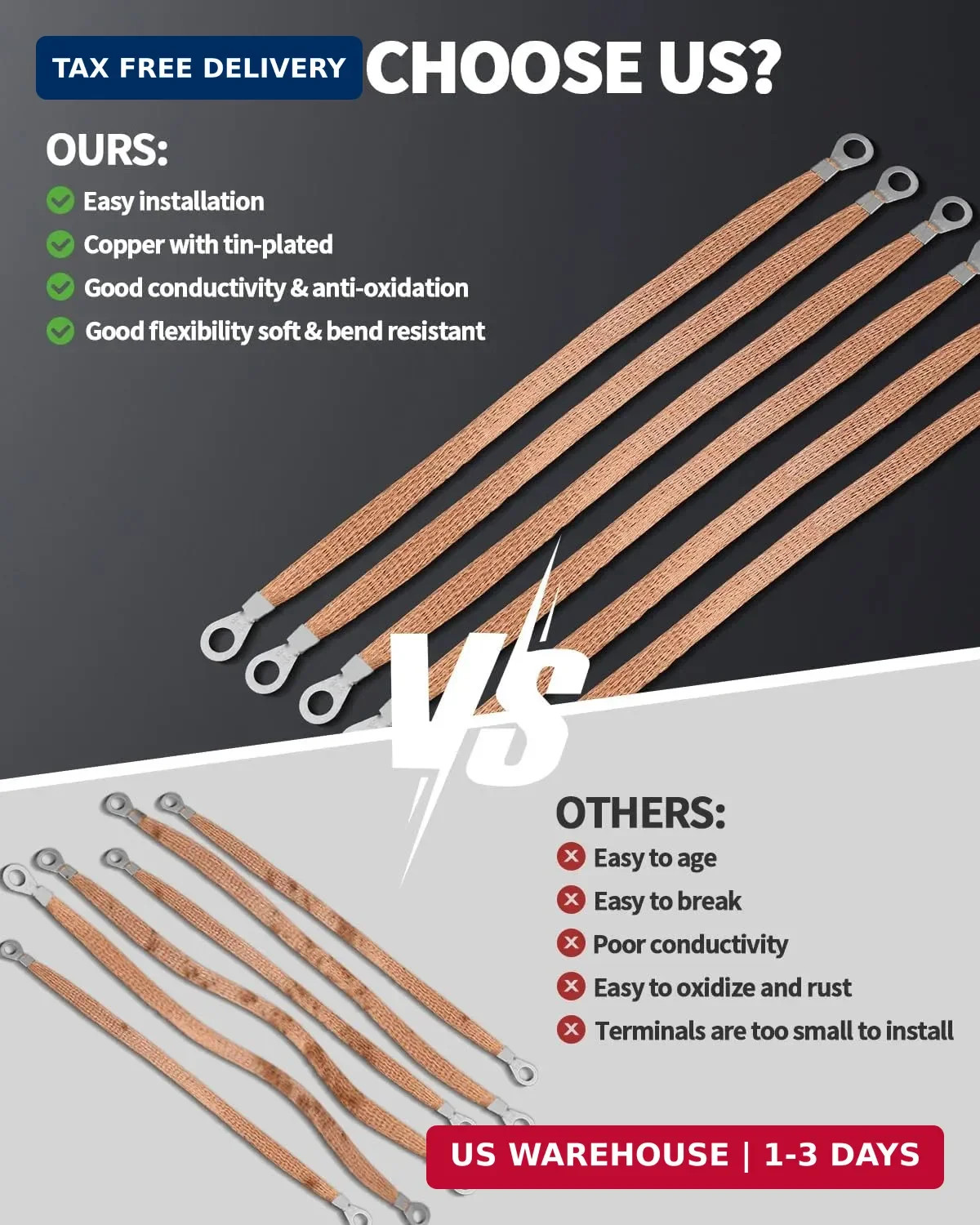 6 PCS Universal Automotive Braided Copper Ground Strap, 12 Inch Engine Ground St
