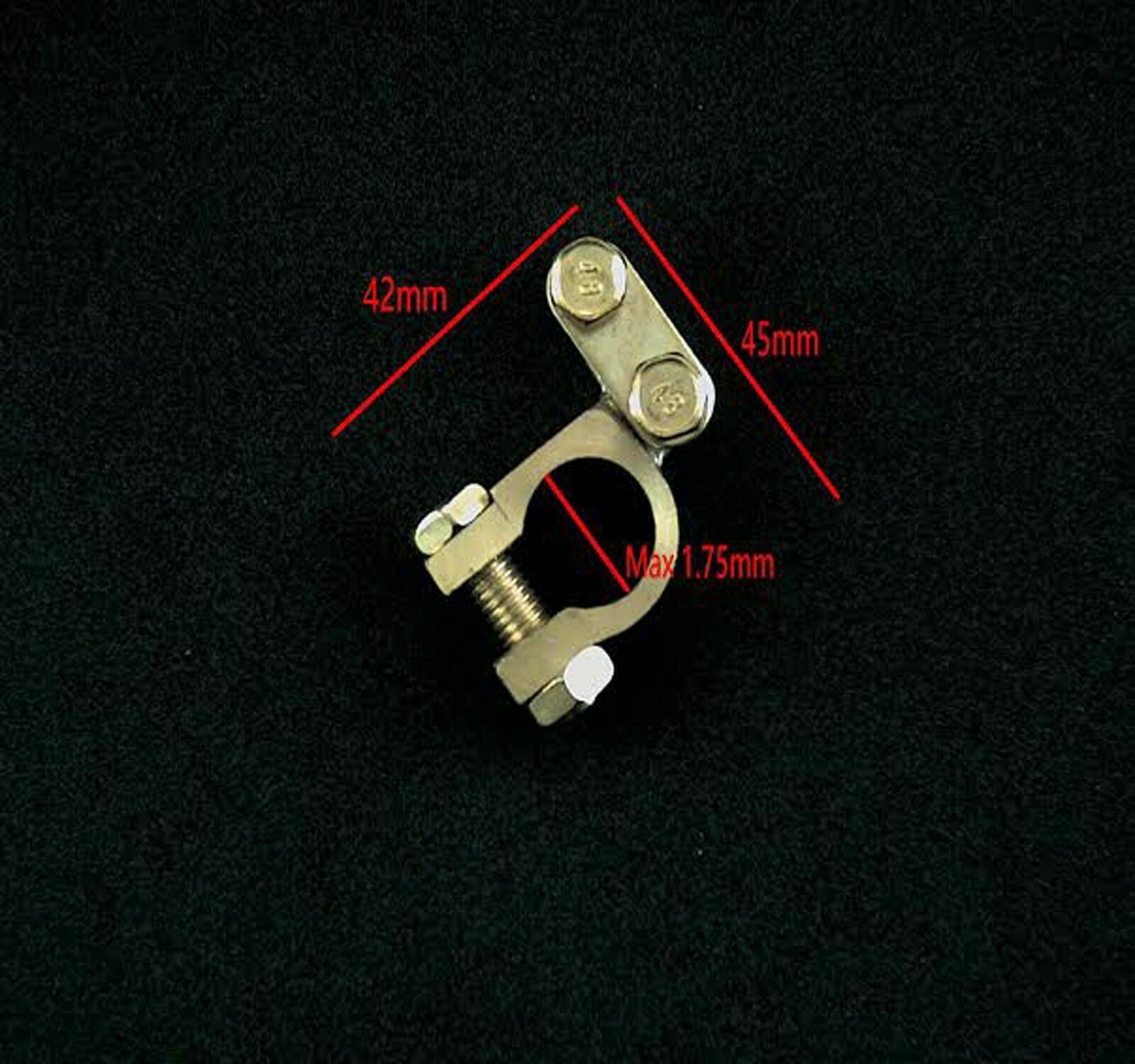 2x Adjustable Brass Battery Terminal Clamp Clips 1.75cm Dia for Auto