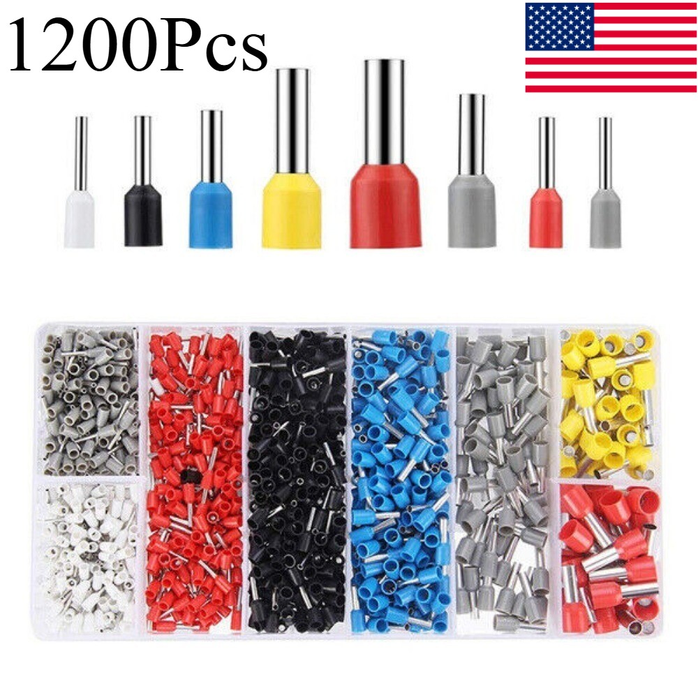 1200Pieces Cord Pin End Bootlace Ferrule Cable Terminal Set Crimp Wire Connector