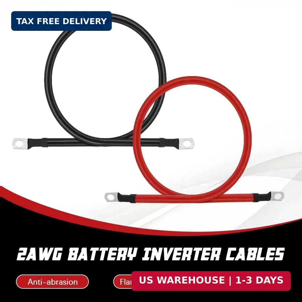 2 AWG Battery Cable 2AWG Gauge Pure Copper Battery Inverter Cables with 3/8 in L