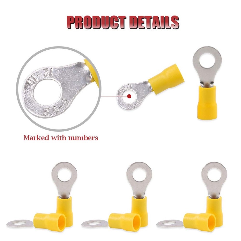 50Pcs Yellow RV5.5-6 Ring insulated Terminal 1/4″ Cable Wire Connectors