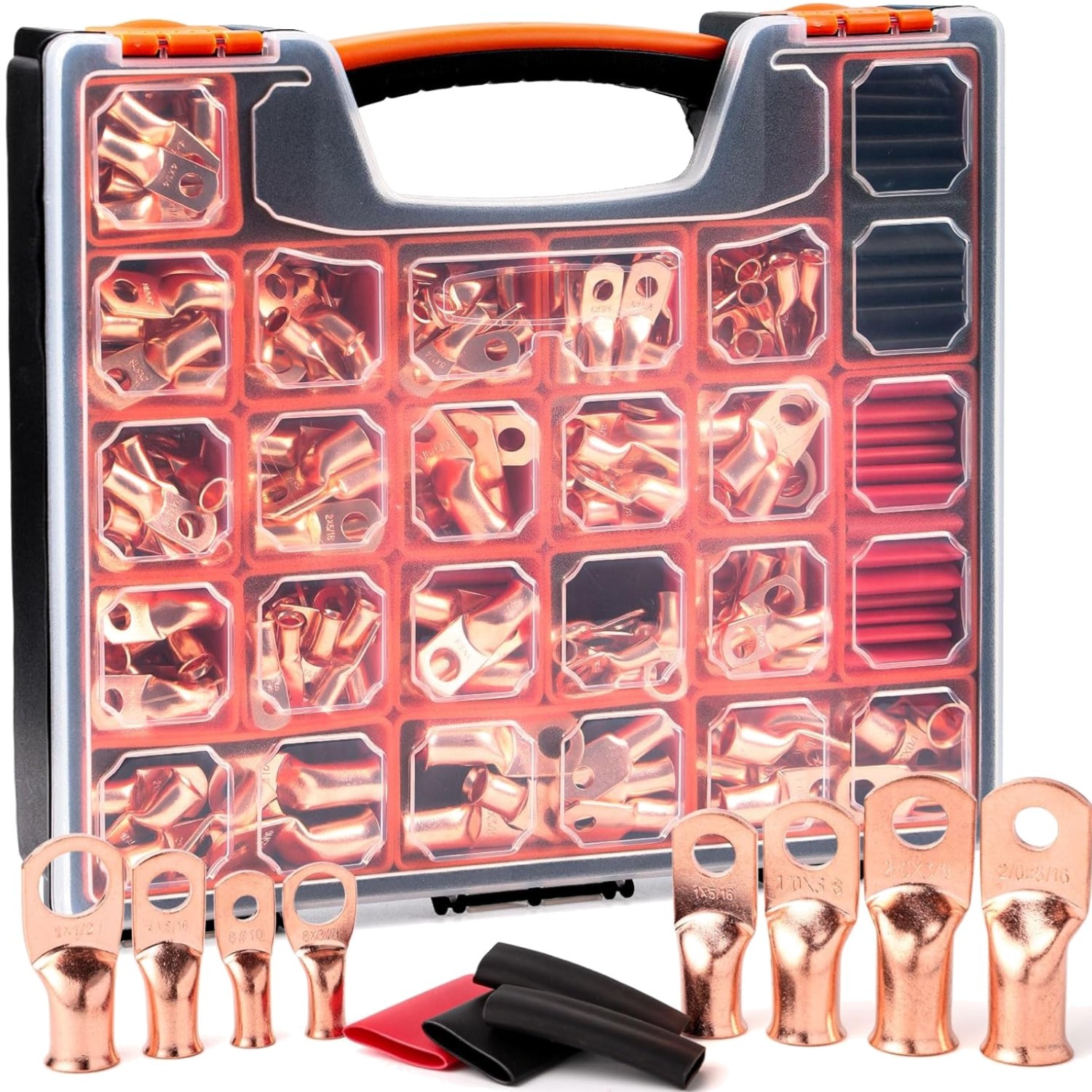 264 PCS Battery Cable Ends Kit,132 PCS AWG 8 6 4 2 1/0 2/0 Heavy Duty Copper …