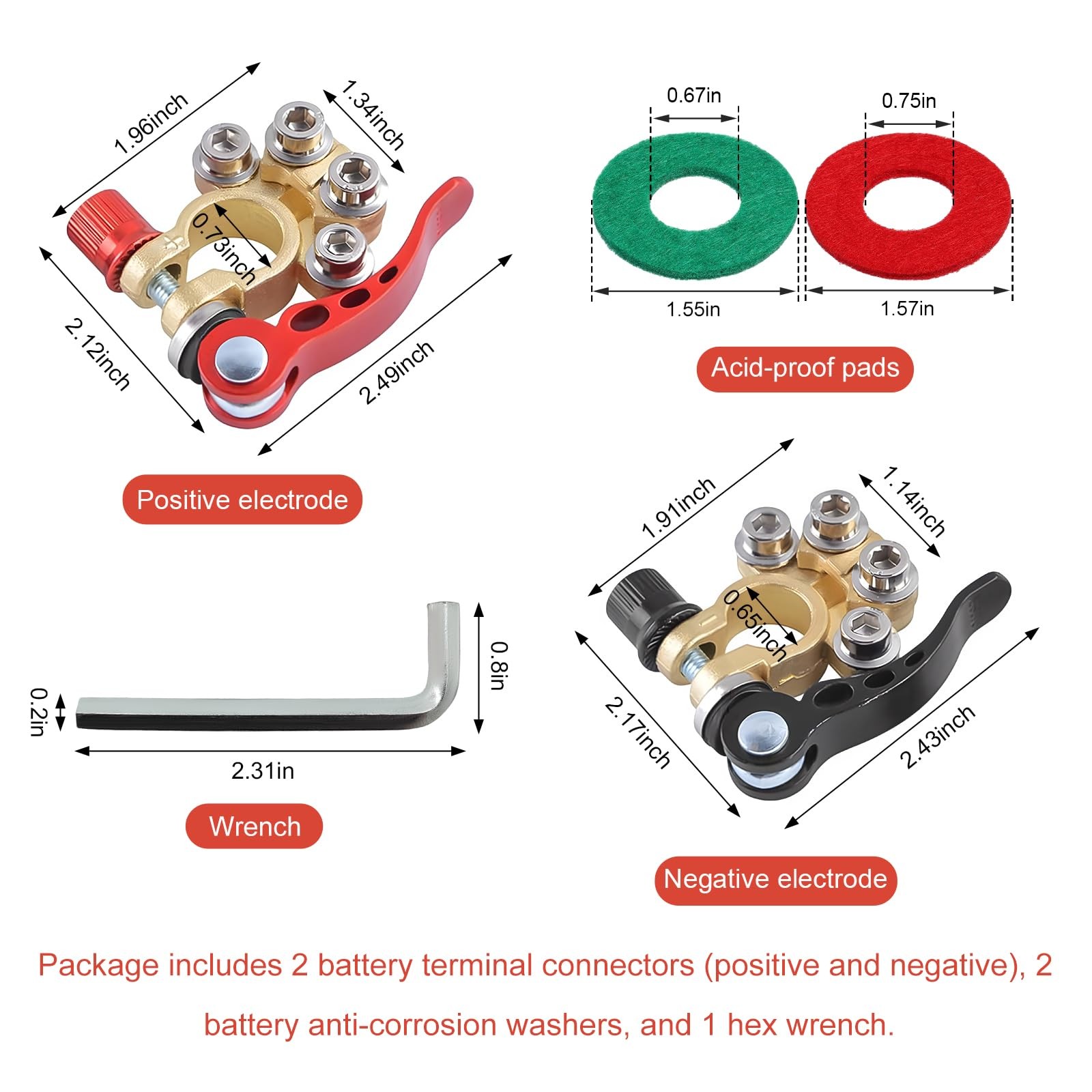 2 PCS Car Battery Terminal Connectors, 4-Way Quick Release Battery Cable Ends