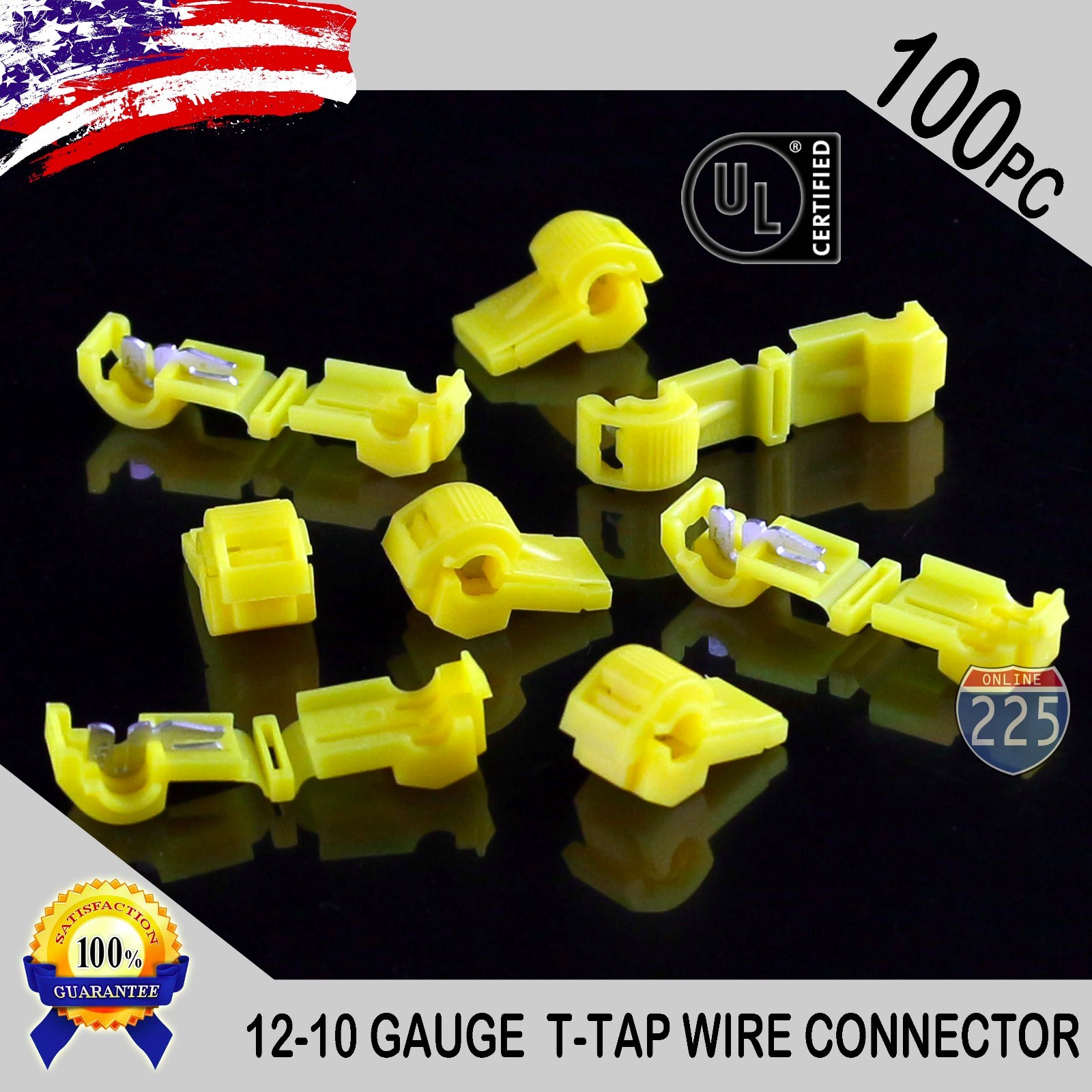 100 Pack T-Taps Yellow 12-10 AWG Gauge Quick Slide Connectors Car Audio Alarm UL