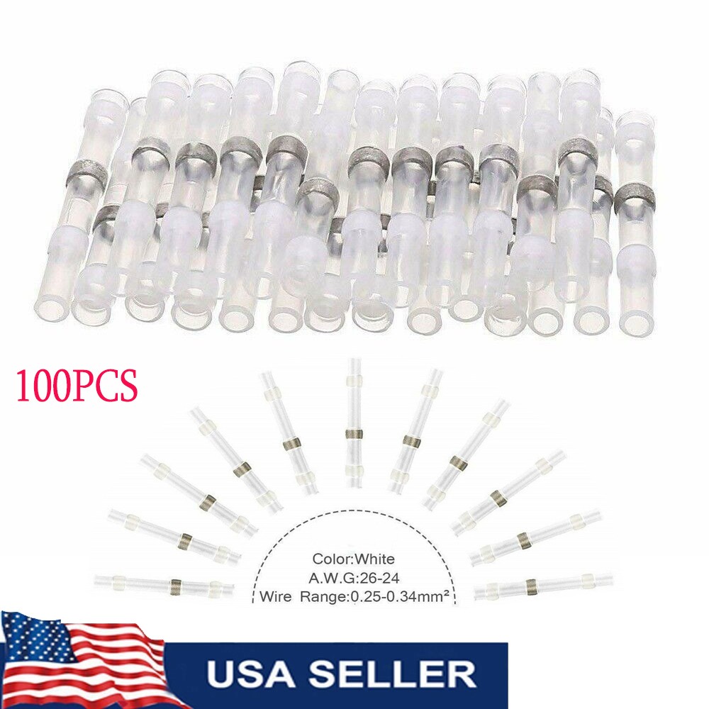 100PCS 24-26AWG Solder Seal Sleeve Heat Shrink Butt Wire Connectors Terminals