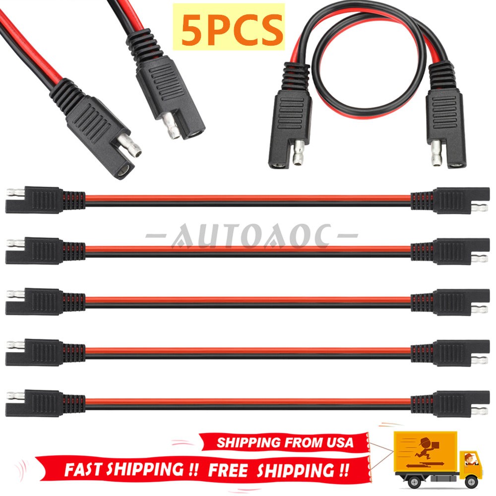 12AWG 2 Pin SAE Quick Disconnect Wiring Harness 5 Pack 12 Inch 12V