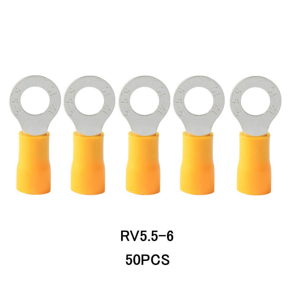 50Pcs Yellow RV5.5-6 Ring insulated Terminal 1/4″ Cable Wire Connectors