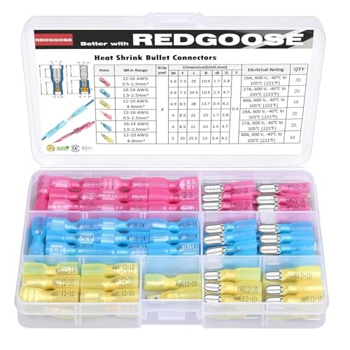 100PCS Heat Shrink Bullet Connectors 22-10 Gauge Insulated Bullet F&M