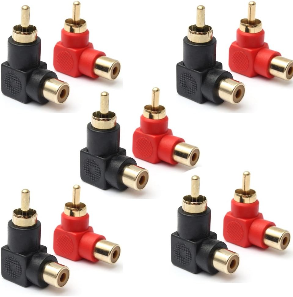 RCA Male to RCA Female Connectors Right Angle Plug Adapters M/F 90 Degree Elbow