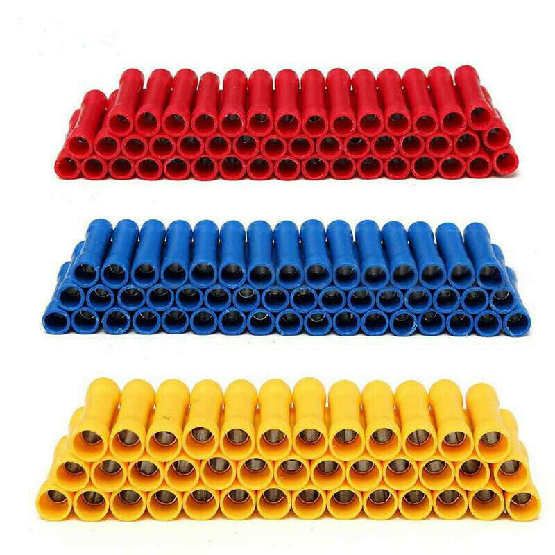 200PCS Insulated Straight Butt Wire Connectors Electrical Cable Crimp Terminals