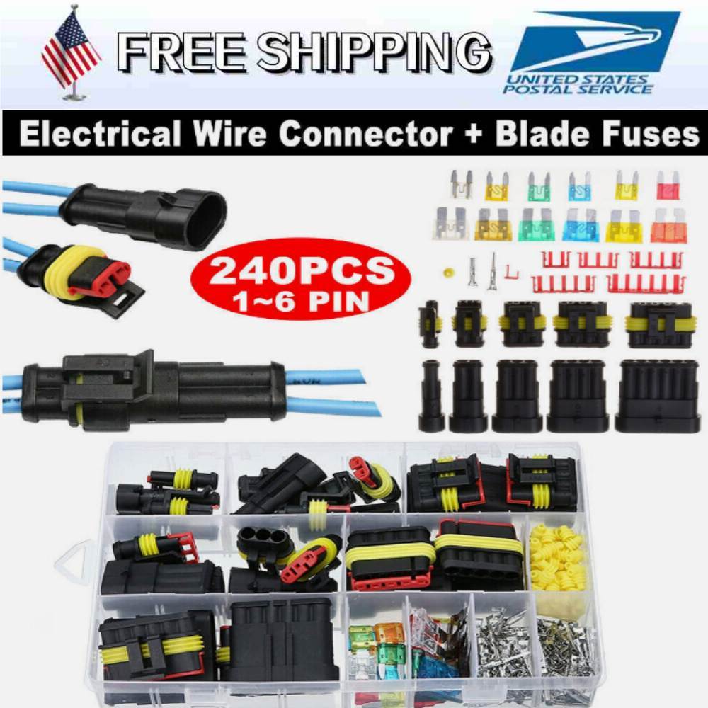 240pcs 1-6 Pin Car Automotive Waterproof Electrical Wire Connector Plug Kit Set