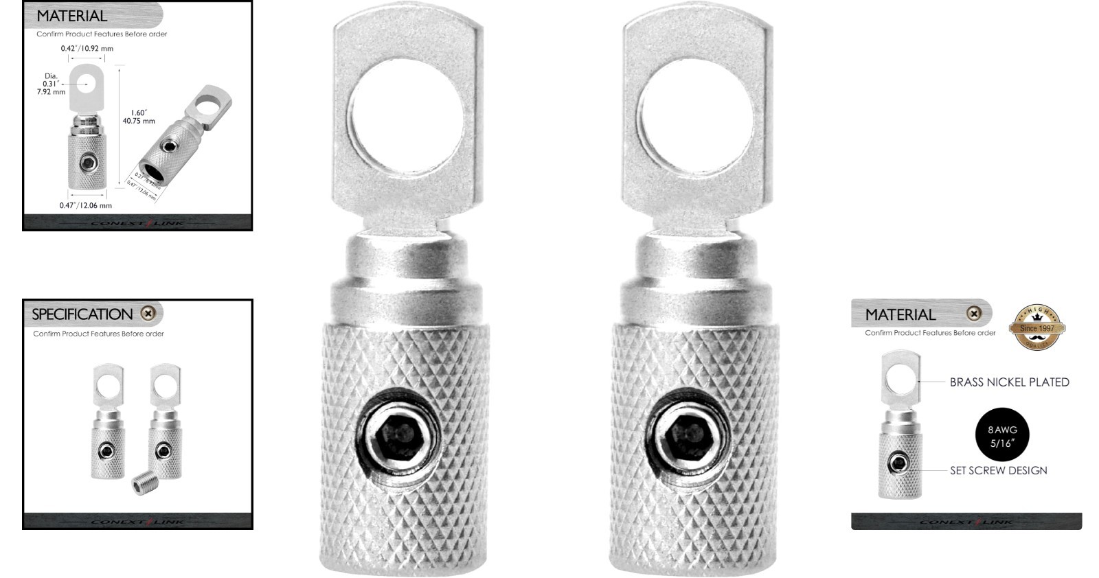 Set of 2 Nickel-Plated 8 Gauge Ring Terminals for Superior Connections