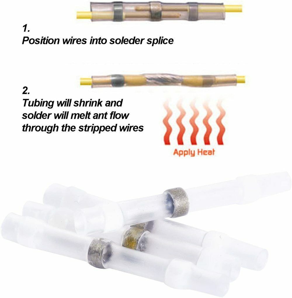 50Pcs 24-26AWG Solder Seal Sleeve Heat Shrink Butt Wire Connectors Terminals