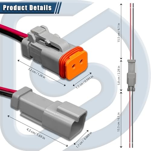 2 Pin Deutsch DT Waterproof Connector Kit, 16 AWG Automotive 2-pin/6Pack