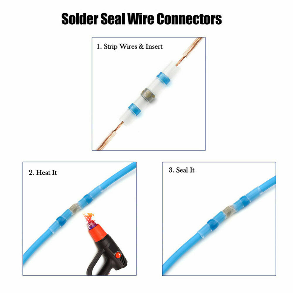 160X Heat Shrink Butt Terminals Waterproof Solder Sleeve Wire Connector 26-10AWG