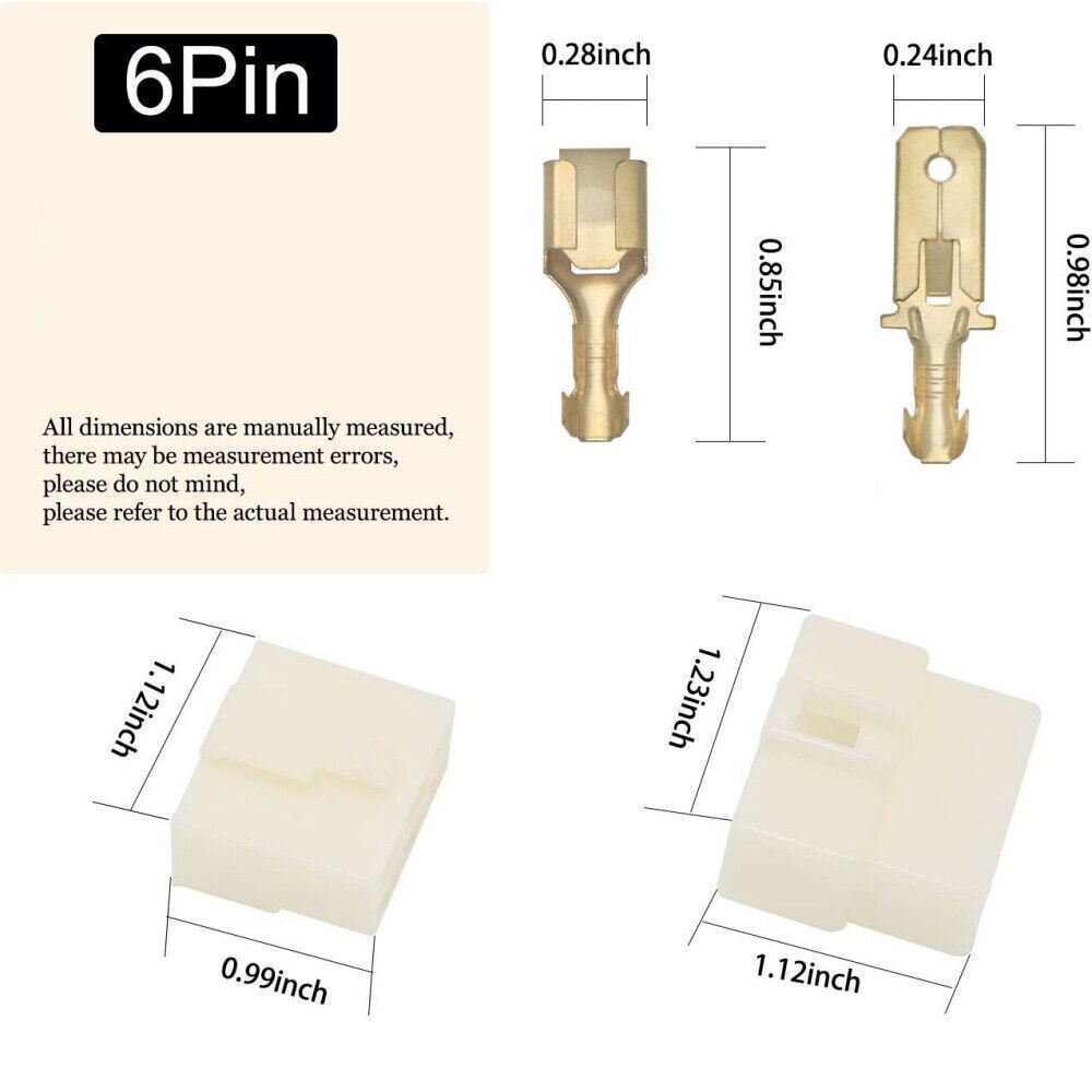 1-20 Set 6 Pin Socket Plug Male Female Brass 6.3mm Spade Terminal Wire Connector