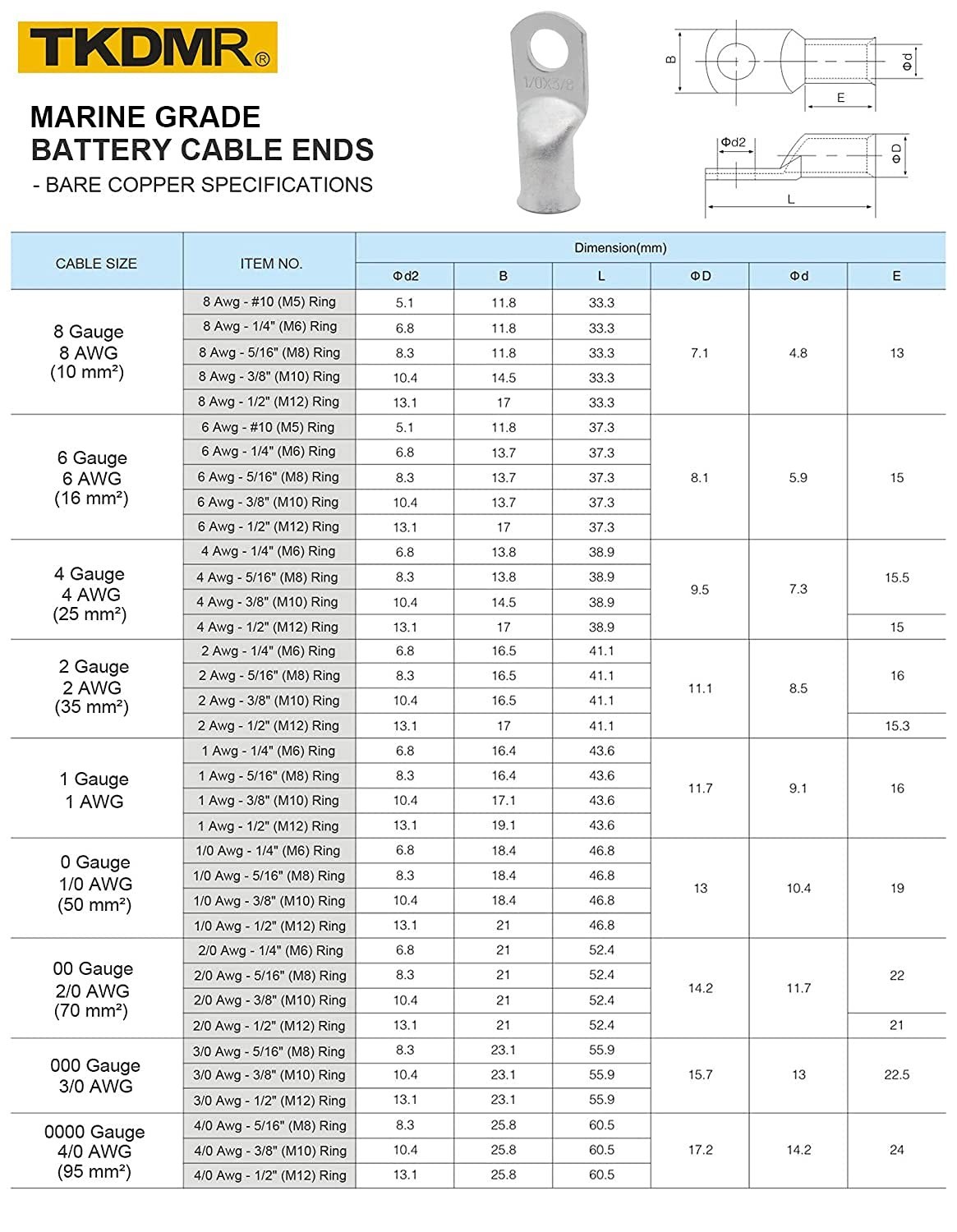 10pcs 6 Awg-3/8 Ring Marine Grade Copper Wire Lugs | 4:1 Shrink Heat Shrink T…
