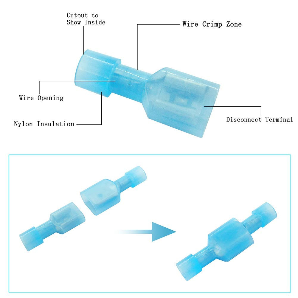 (200 Pcs) MCIGCIM 16-14 Gauge Spade Disconnect Wire Connectors, Fully Insulated