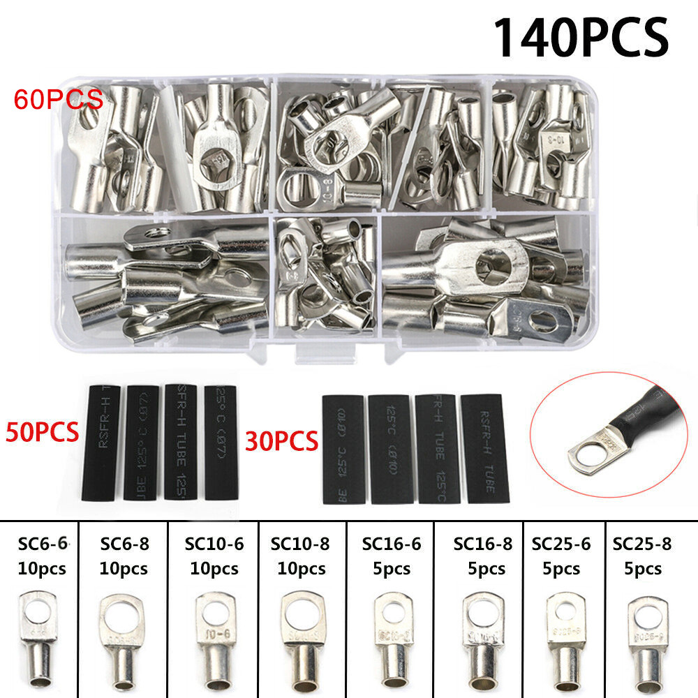280/140Pcs Copper Wire Lugs Battery Cable Ends,Cable Wire Lug Crimping Tool Kit