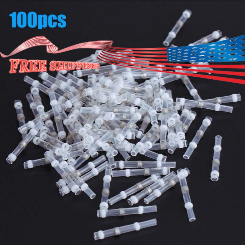 100PCS 26-24AWG Solder Seal Sleeve Heat Shrink Butt Wire Connectors Terminals US