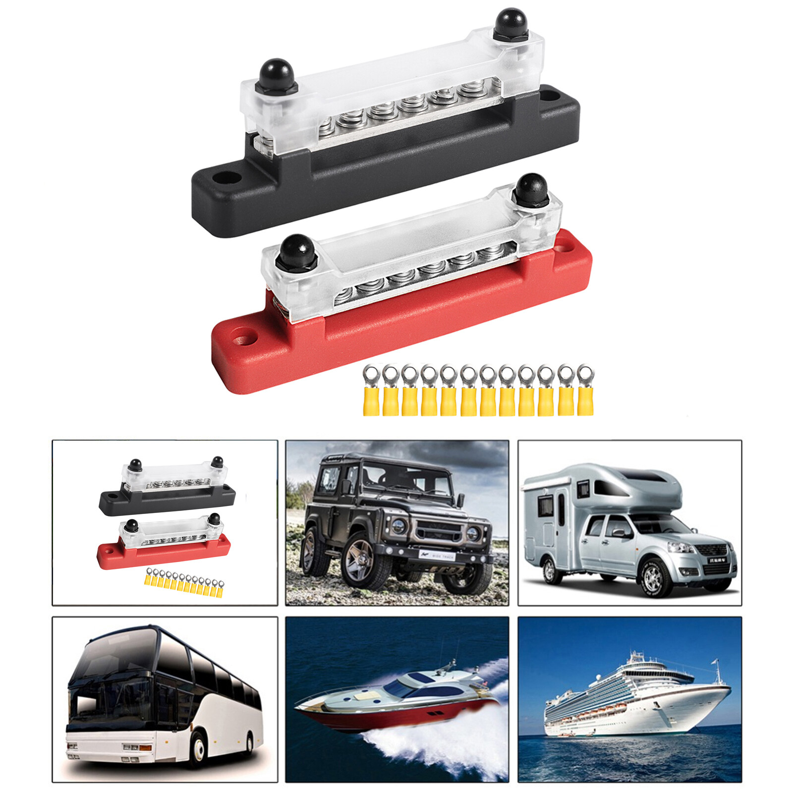 2pcs 6 Way 150A 12x Terminals Block Car Marine Boat Holder Cover 48V Bus Bar Kit