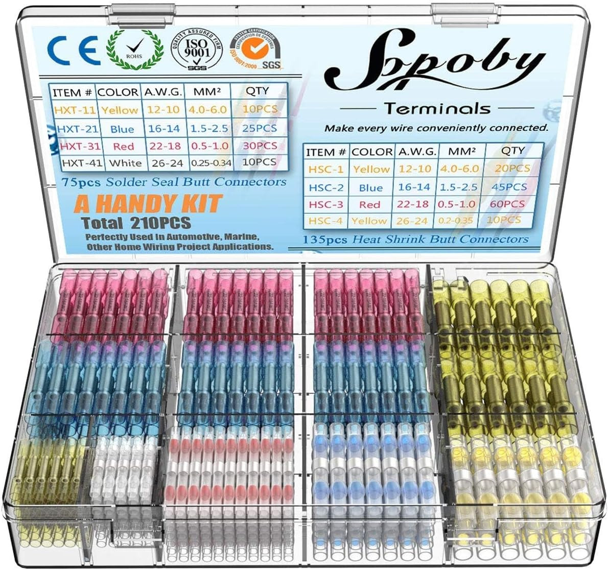 210Pcs Heat Shrink Wire Connectors 135 Pcs Heat Shrink Crimp Butt