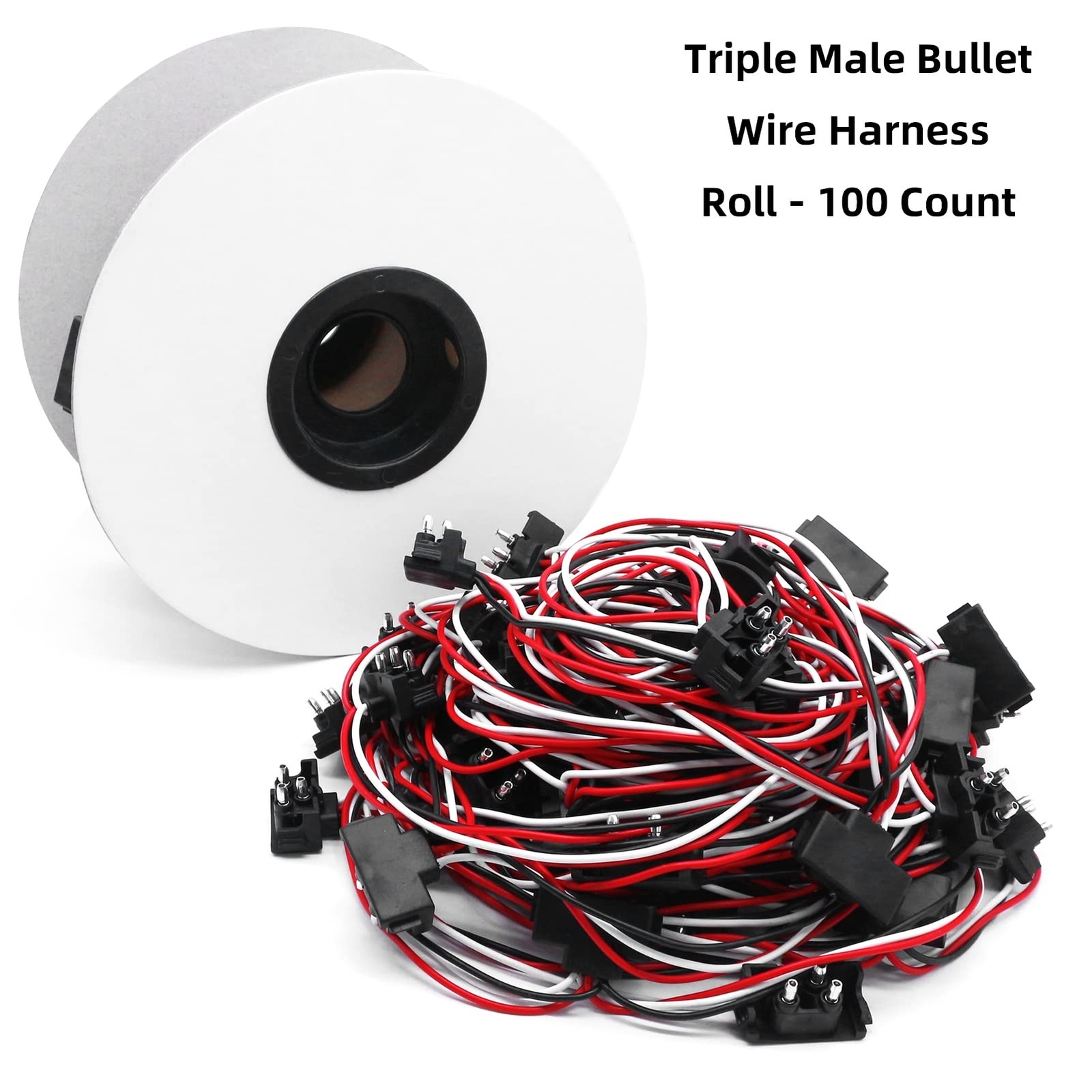 100x 3 Wire Plugs, Triple Male Bullet Wire Harness Roll, Right Angle 3 Prong …