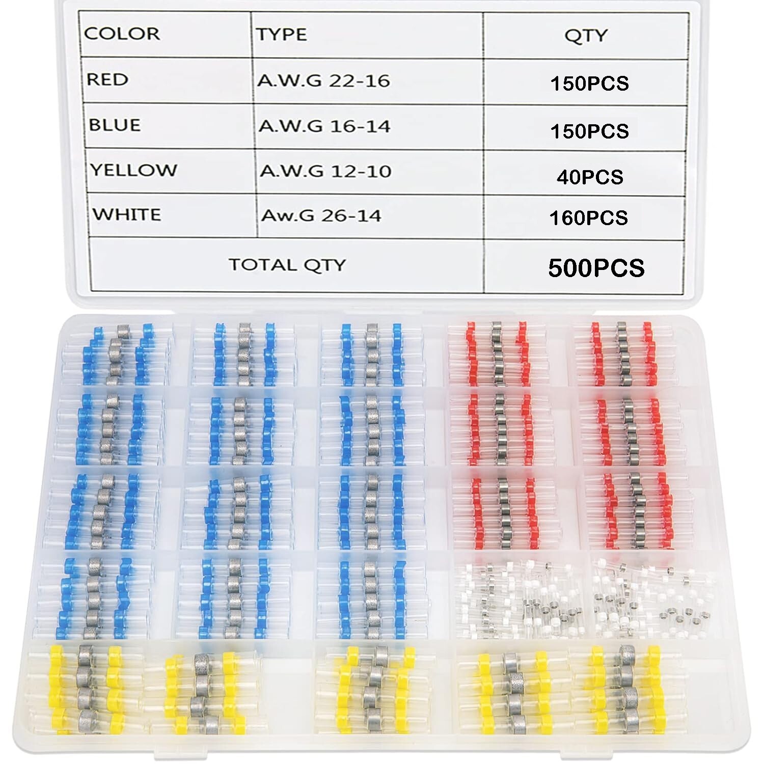 500Pcs Heat Shrink Butt Wire Connectors Terminals Solder Seal Sleeve Waterproof