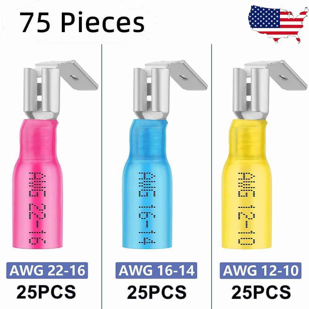 75/150PCS 3 Way 22-10AWG Wire Heat Shrink Piggyback Spade Connector Terminal US