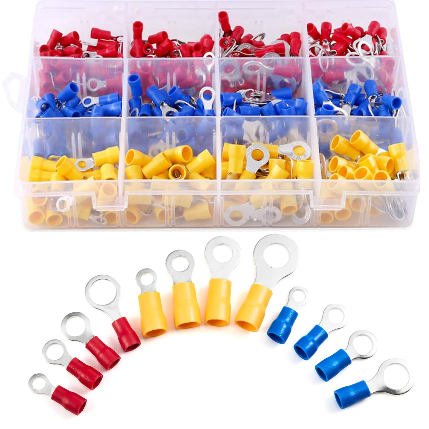 210Pcs UL Listed Ring Terminals M4 M5 M6 M8 Red Blue Yellow Insulated PVC Eyelet