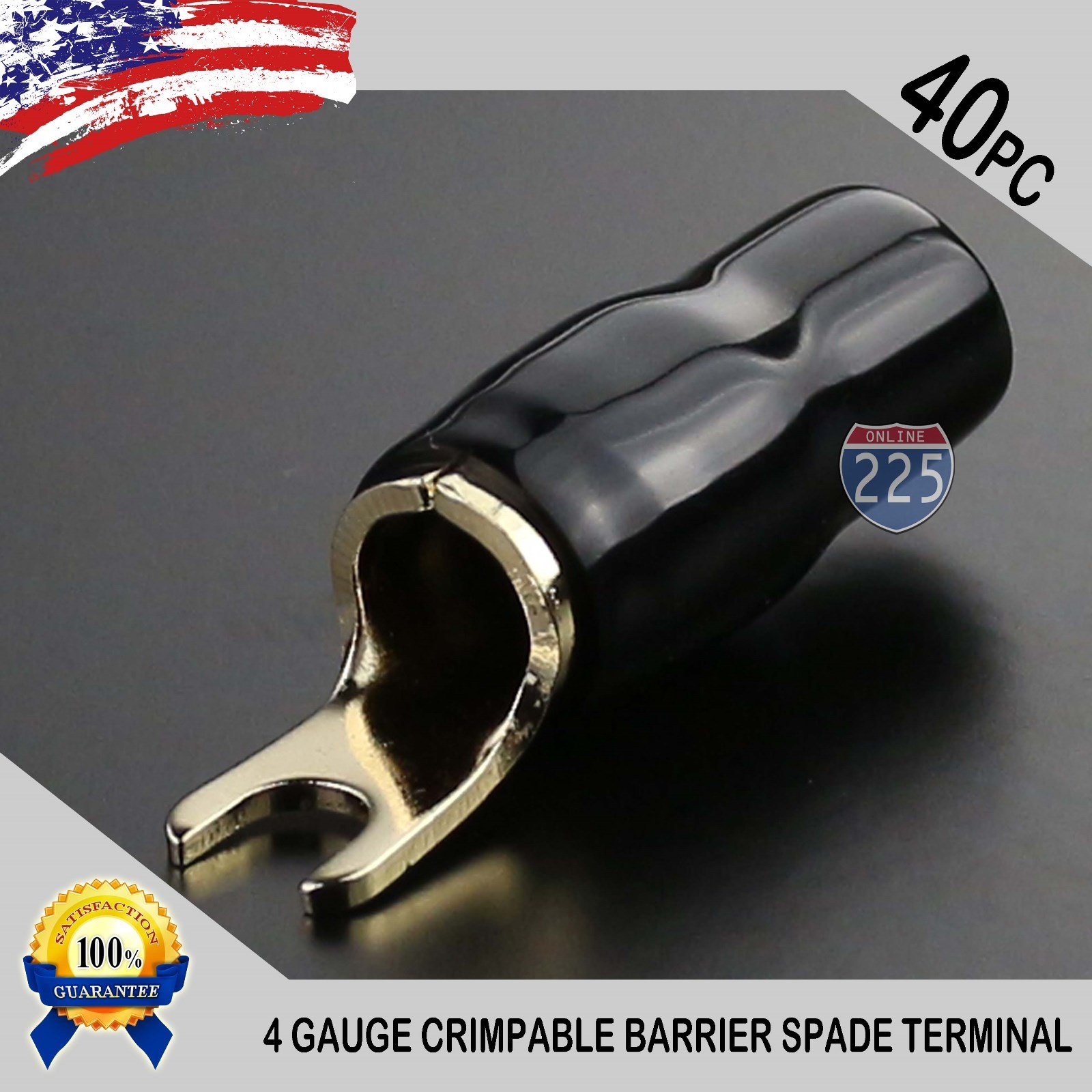 4 Gauge Gold Spade Fork Terminal 40 pack Wire Crimp Insulated 5/16 connector AWG
