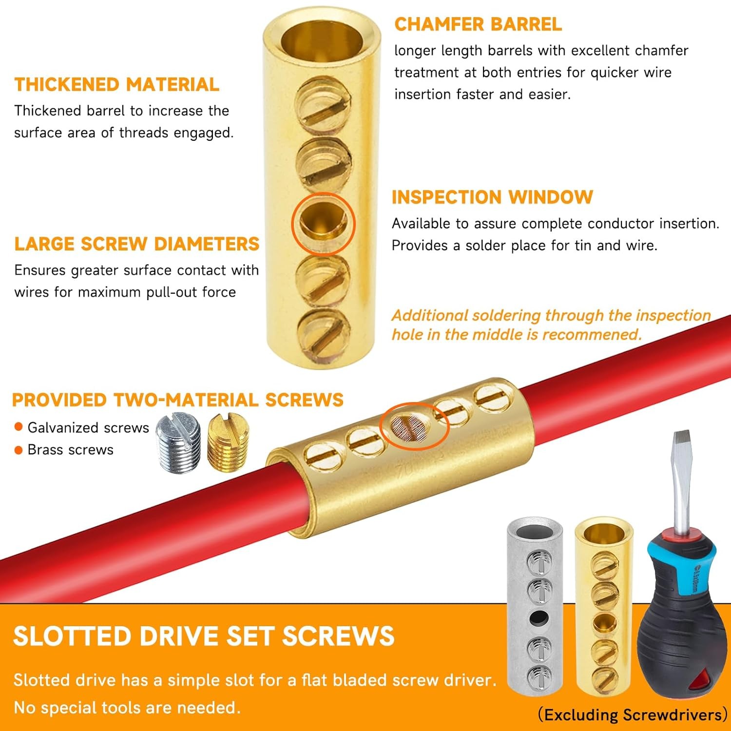 8 Gauge Wire Butt Connectors 10 PCS Brass Mechanical Butt Splice Connectors K