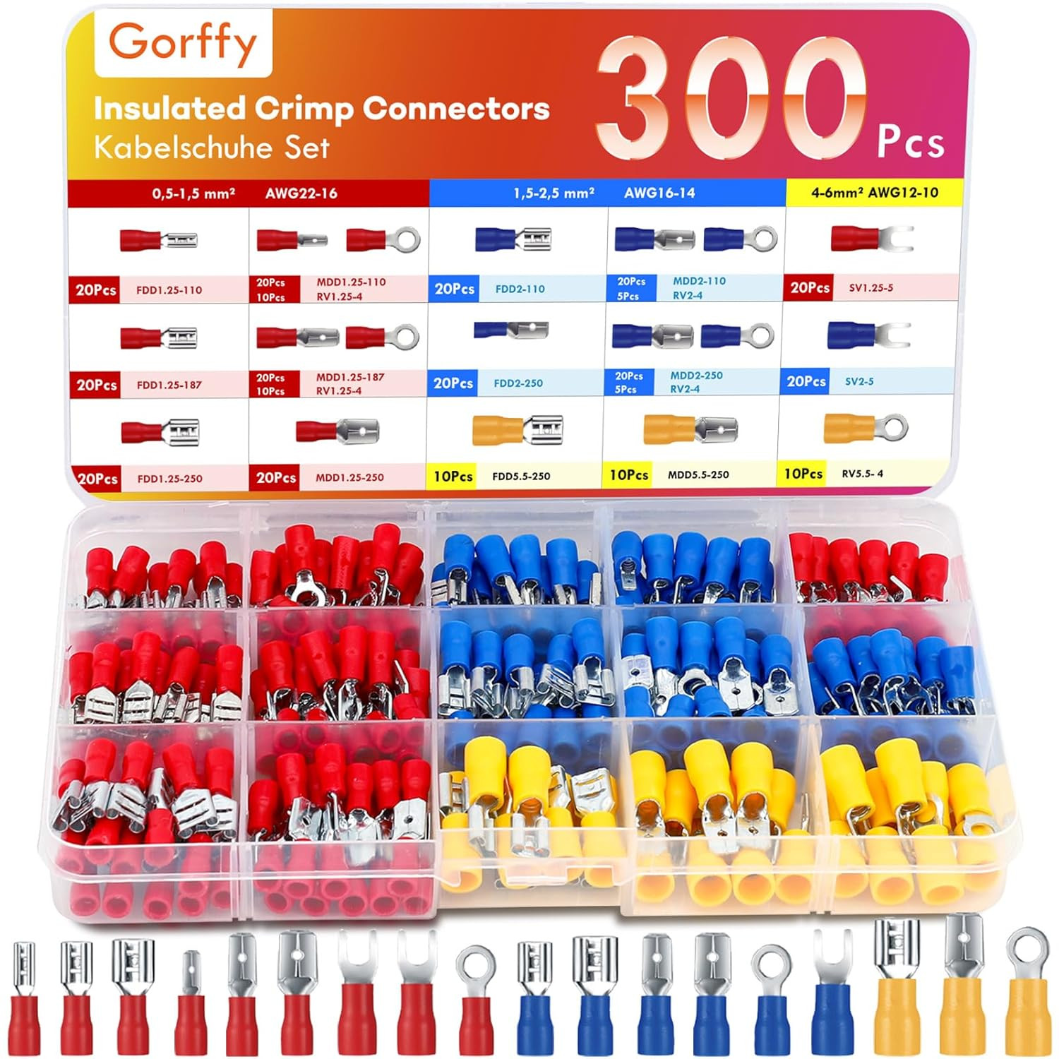 300PCS Wire Connectors Kit, 17 Types Insulated Electrical Terminals Set