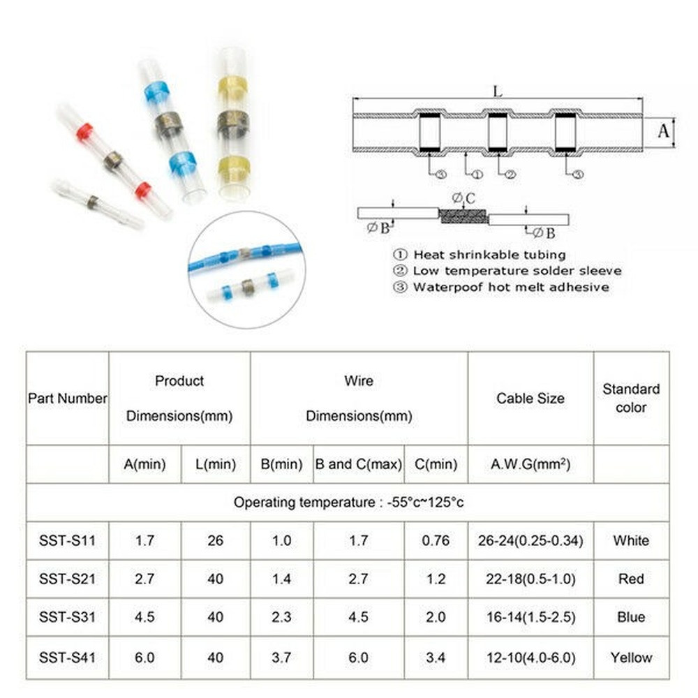 50/250PCS Solderstick Original Top Quality Solder Wire Connector Waterproof Kit