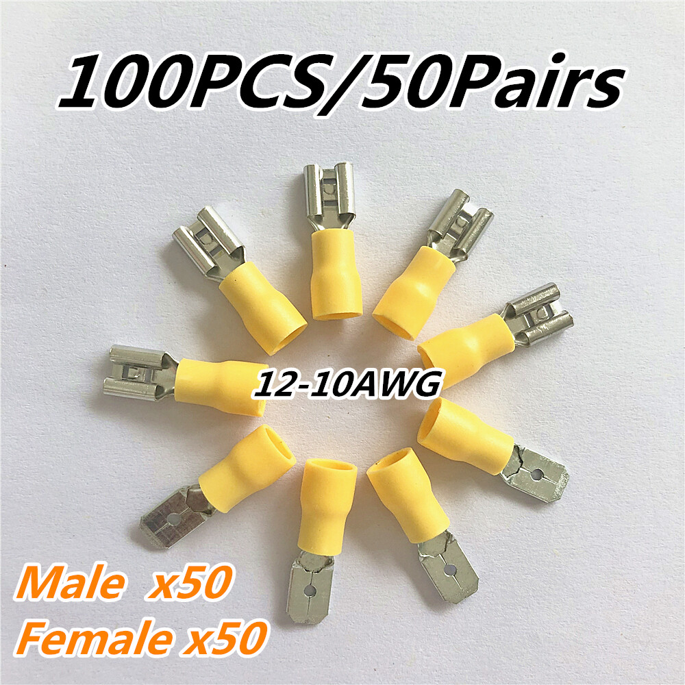 100PCS 12-10AWG FDD5.5-250 MDD5.5-250 Insulated Spade Connector Crimp Terminals