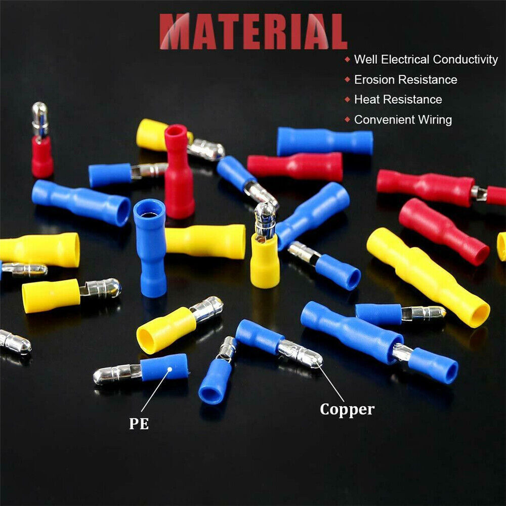 100pcs 10-22AWG Insulated Male Female Butt Splice Terminal Bullet Connector Kit