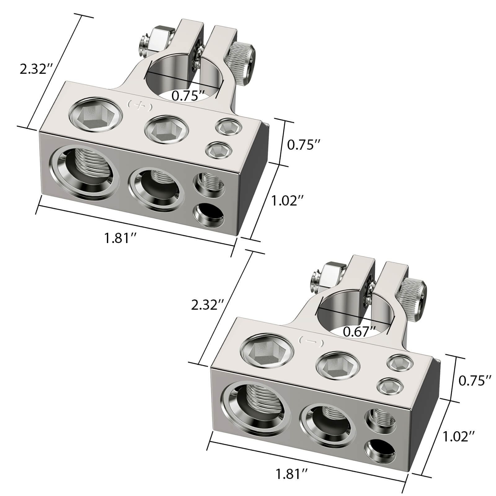 Battery Terminals 0 4 8 10 AWG Positive Negative Zinc Alloy Copper Covers Shims
