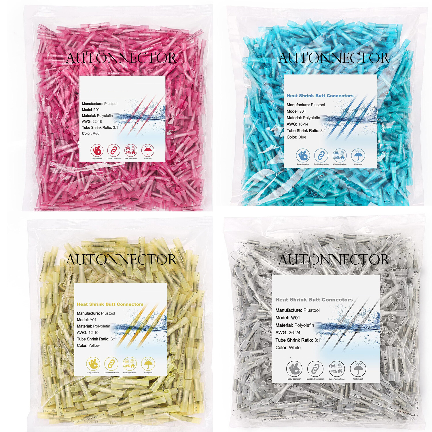 500 /100PCS Waterproof Heat Shrink Butt Wire Connectors Seal Crimp Terminals kit