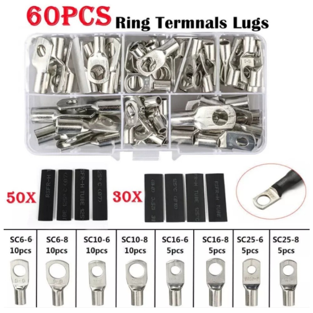 140PCS Copper Wire Ring Terminal Lug Bare SC Battery Welding Crimp Connector Set