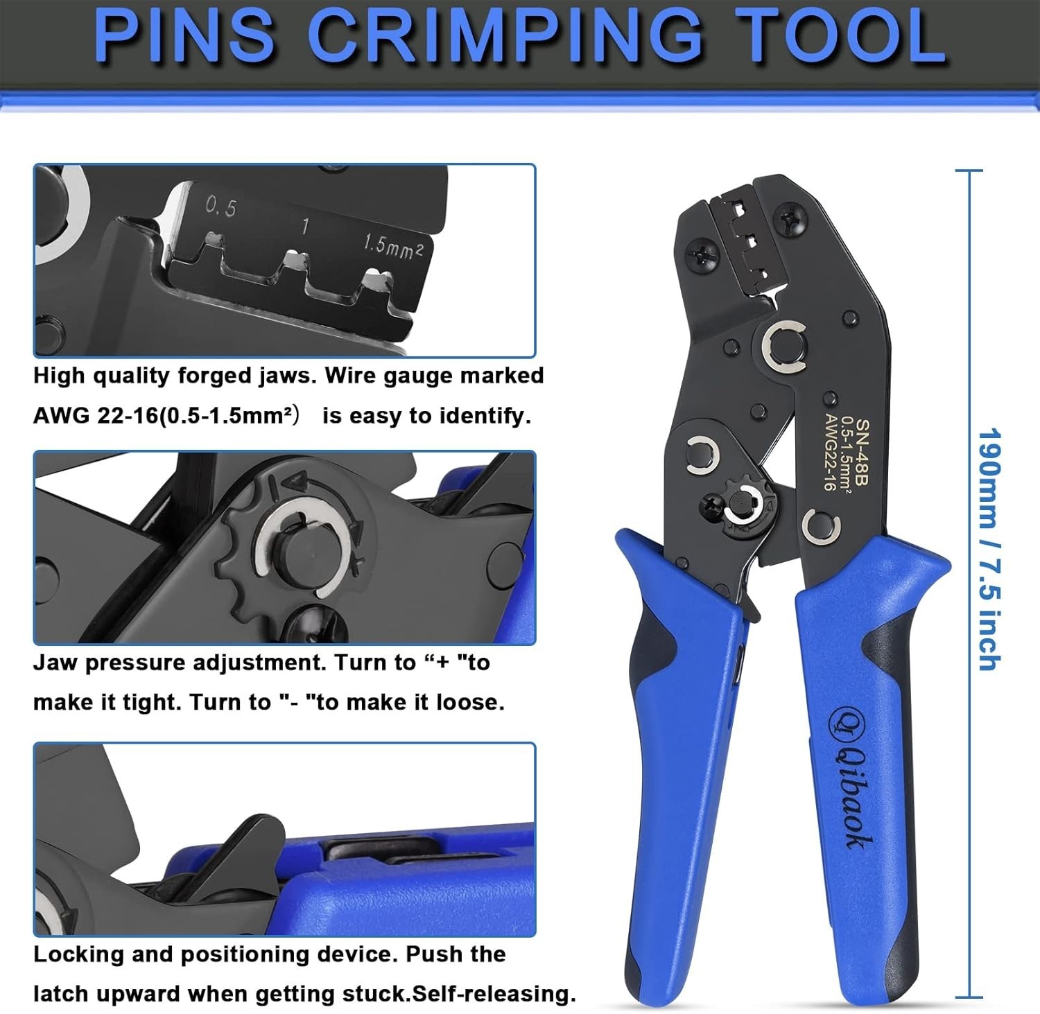 Wire Terminal Crimping Tool Kit, Ratcheting Wire Crimper AWG 22-16(0.5